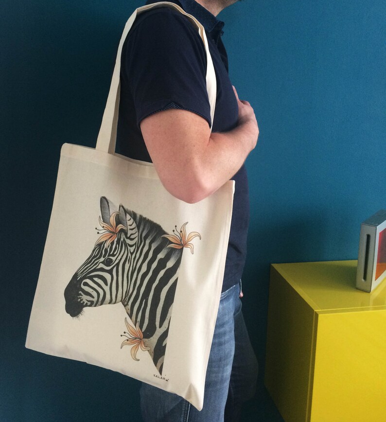 Illustration printed on Organic Zebra cotton bag image 5