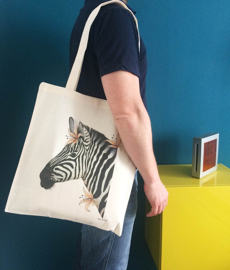 Illustration printed on Organic Zebra cotton bag image 4