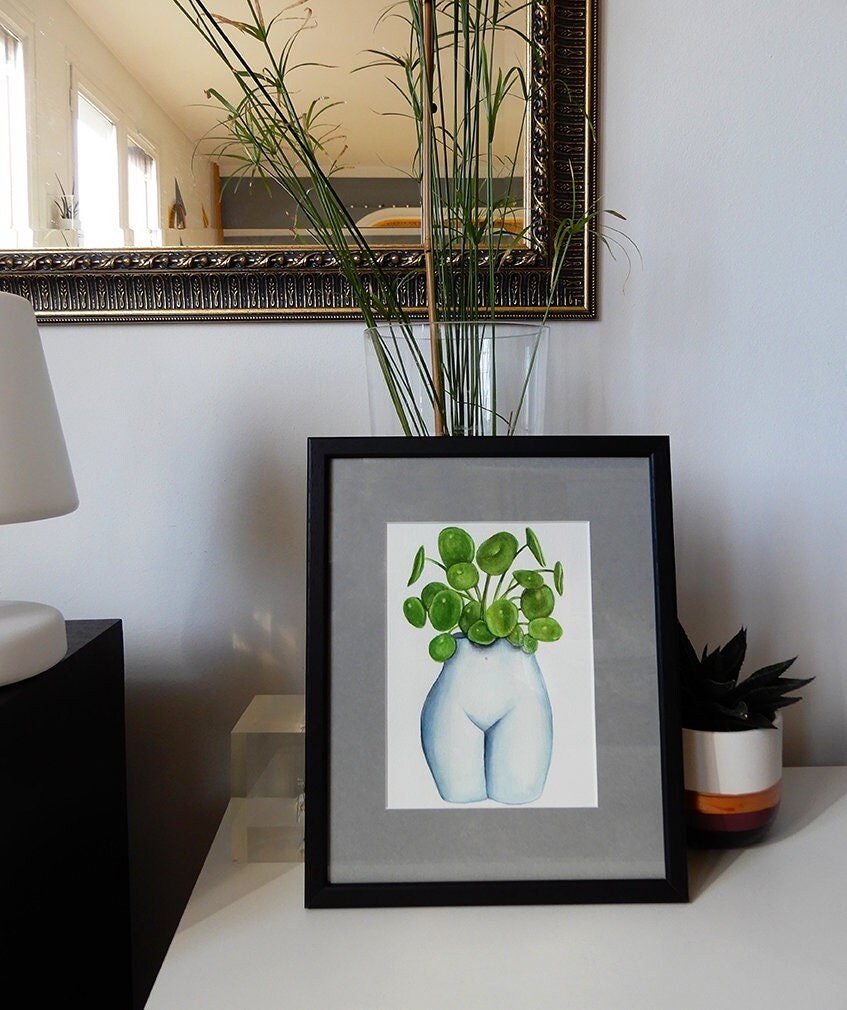 Impression Numérique Nu Vase et Pilea d'après Mon Aquarelle Pour Décoration Murale