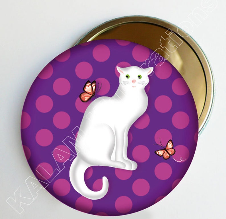 Petit miroir de poche chat ou chien différentes couleurs violet chat