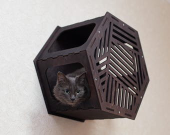 Floating Hexagon Cat Shelf | Natural Birch Wall Furniture for Cats