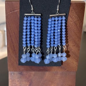 Beaded Dangle Earrings | Light Blue Crystal Drop Earrings | Handmade Statement Jewelry | Elegant Bead Fringe Earrings | Gift for Her