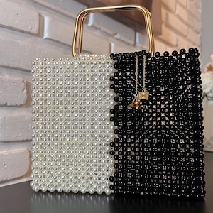 Black & White Beaded Handbag – Handmade Statement Purse