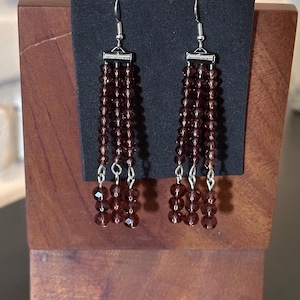 Beaded Dangle Earrings | Burgundy Crystal Drop Earrings | Handmade Statement Jewelry | Elegant Bead Fringe Earrings | Gift for Her