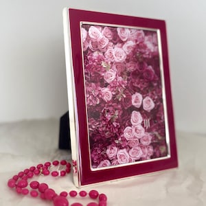 Silver Metal and Magenta Enamel Isaac Jacobs Rectangular Vintage Photo or Picture Frame.