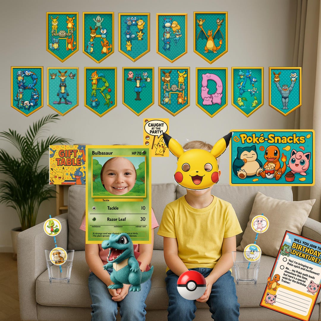 Pokemon Photo Props Pokémon Party Kit (decor, Invites, Bingo & Photo Booth Props) - Etsy