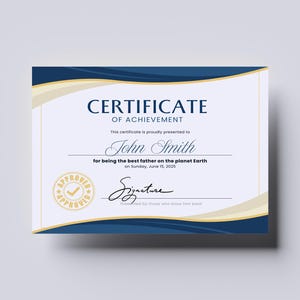 Certificat imprimable pour la fête des pères, cadeau unique de dernière minute, impression et signature, certificat de mérite de la fête des pères