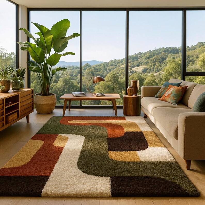 Mid Century Modern Geometric Area Rug,4x6 5x7 6x8 Ft Abstract Color ...