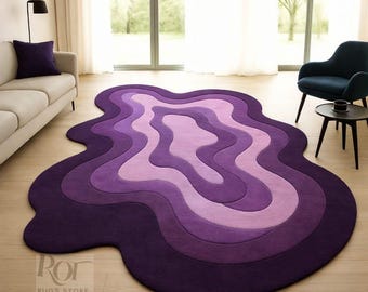 Modern Purple Wave Area Rug Abstract Wavy Carpet for Living Room Contemporary Bedroom