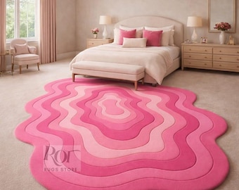 Roze golvend vloerkleed | Modern abstract getuft wollen tapijt