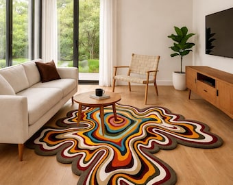Handgetuft veelkleurig wollen vloerkleed: onregelmatig modern design