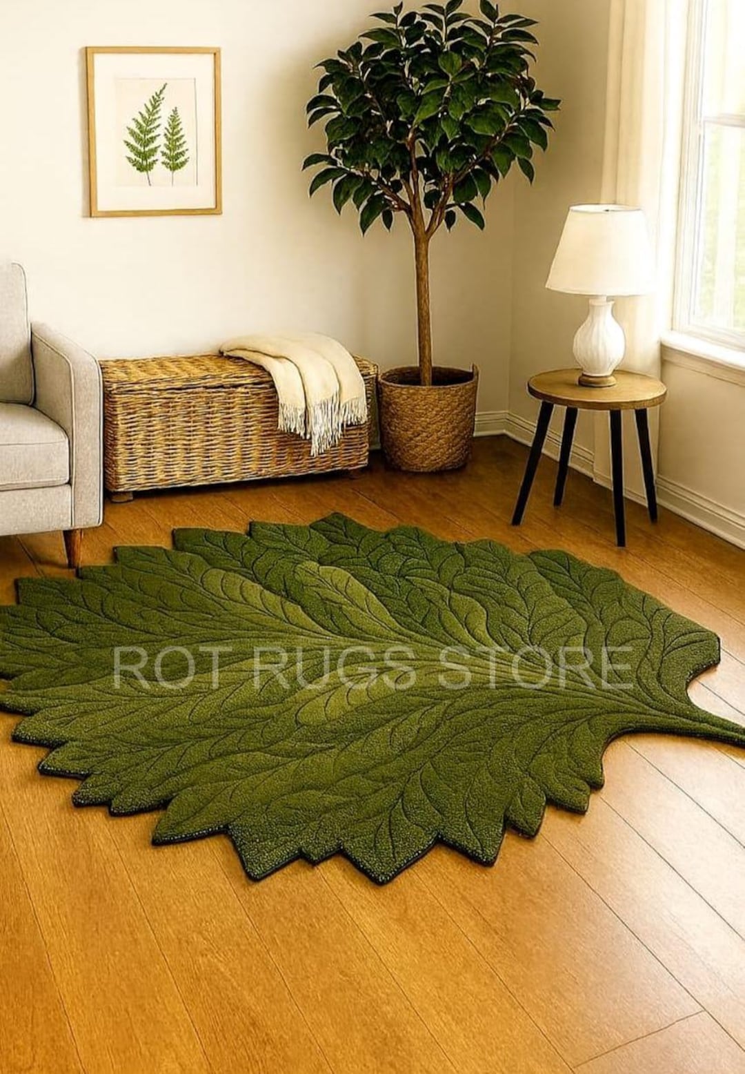 Leafy Handmade Rug Green Leaf Rug: Handmade Tufted Wool Botanical Carpet 5x8 9x12 - Etsy