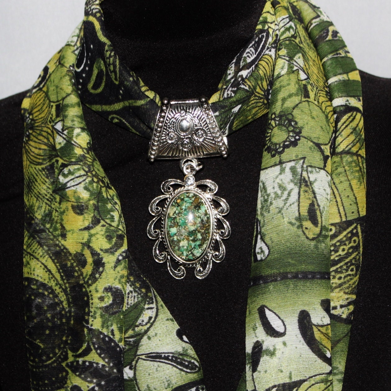 Green Scarf Pendant ~ Scarf Accessory~ Scarf Charm ~ Scarf Slide - product images  of 
