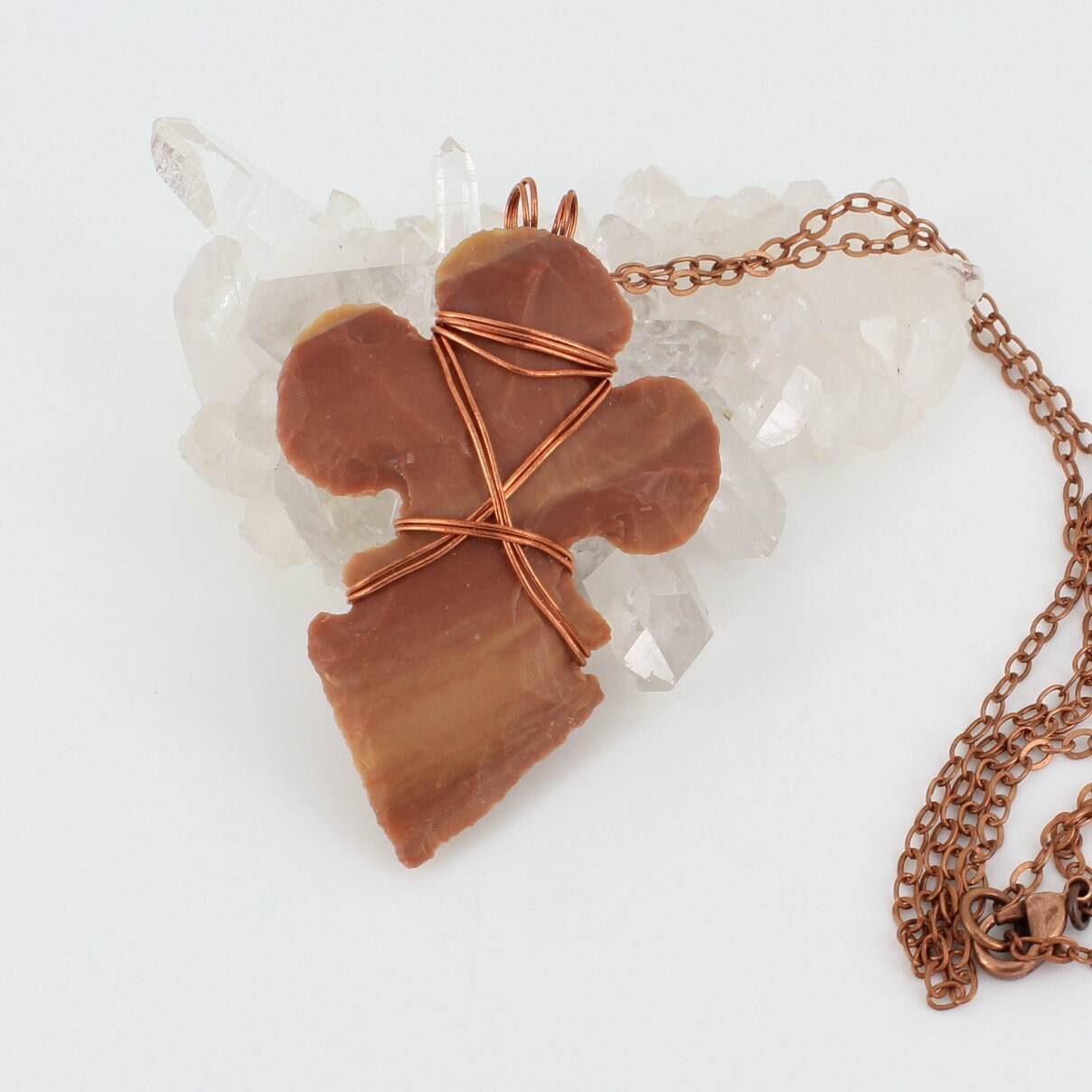 Fleur-de-Lis,Arrowhead,Necklace,with,Copper,Wirewrap,Jewelry,knapped_jasper,primitive_style,unisex_necklace,arrowhead_necklace,mens_necklace,wired_arrowhead,copper_wire_wrapped,Native_American,wirewrapped,locally_sourced,one_of_a_kind,Rusty_brown,fleur_de_lis,Brass,Stone