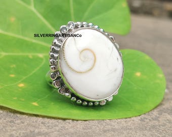Shiva Eye Shell Ring: Handmade Sterling Silver, Natural Stone Jewelry