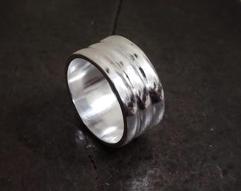 Handmade Silver Thumb Band Ring: Thick & Thin Love Band