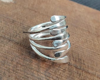 Hammered Sterling Silver Statement Ring: Geometric Modern Band