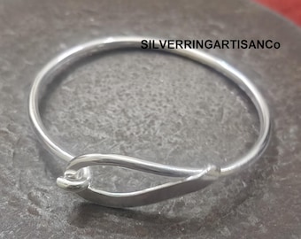 Handmade Silver Bangle Bracelet: Minimalist Pear Hook Jewelry