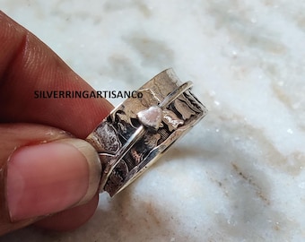 Sterling Silver Mountain Heart Spinner Ring: Wanderlust Jewelry