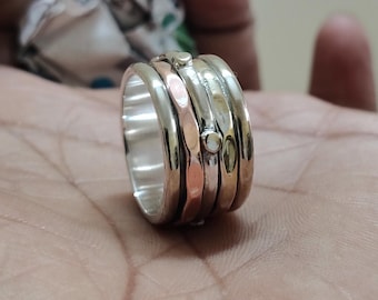 Mixed Metal Spinner Ring: Copper, Brass & Sterling Silver Fidget Band