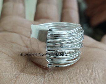 Handmade Silver Wraparound Ring: Boho Wire Thumb Band