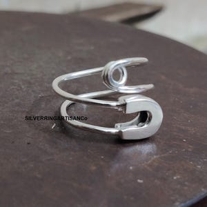 Spiral Pin Ring, Silver Wrap Adjustable Ring, Edgy Minimalist Unisex Jewelry, Punk Safety Pin Ring Minimalist Silver Ring, Gifts for Her