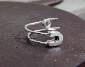 Silver Spiral Pin Ring: Edgy Punk Adjustable Unisex Jewelry