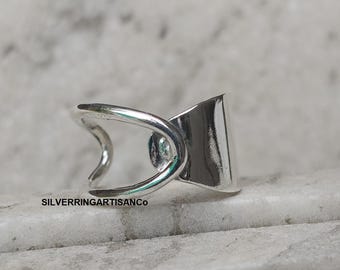 Minimalist Silver Thumb Ring: Modern Geometric Adjustable Band