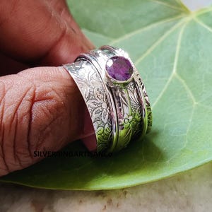 Amethyst Spinner Ring: Handmade Sterling Silver Boho Meditation Ring