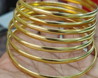 18K Gold Filled Bangle Set: Stackable Boho Brass Bangles, Set of 7
