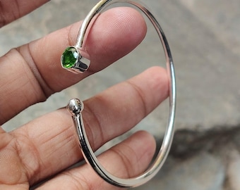 Peridot & Sterling Silver Bangle Bracelet: Boho Birthstone Jewelry