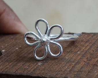 Handmade Chunky Silver Floral Ring: Open Petal Design