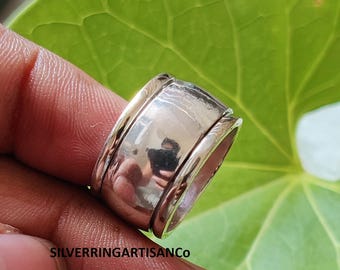 Sterling Silver Wide Dome Spinner Ring: Chunky Fidget Band