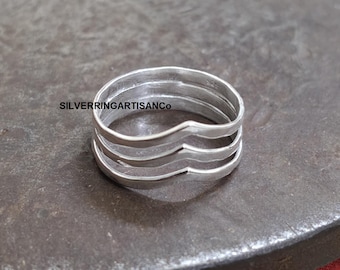 Handmade Solid halfround Silver Triple Band Ring: Minimalist Stacking Jewelry