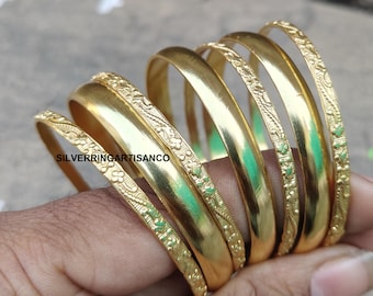 18K Gold Plated Brass Bangles, Boho Stackable Set of 7