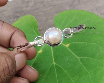 Boho Silver Bangle: Natural Water Pearl, Handmade Gemstone Jewelry
