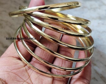 Puur messing armbandenset van 7, stapelbare boho-armbanden