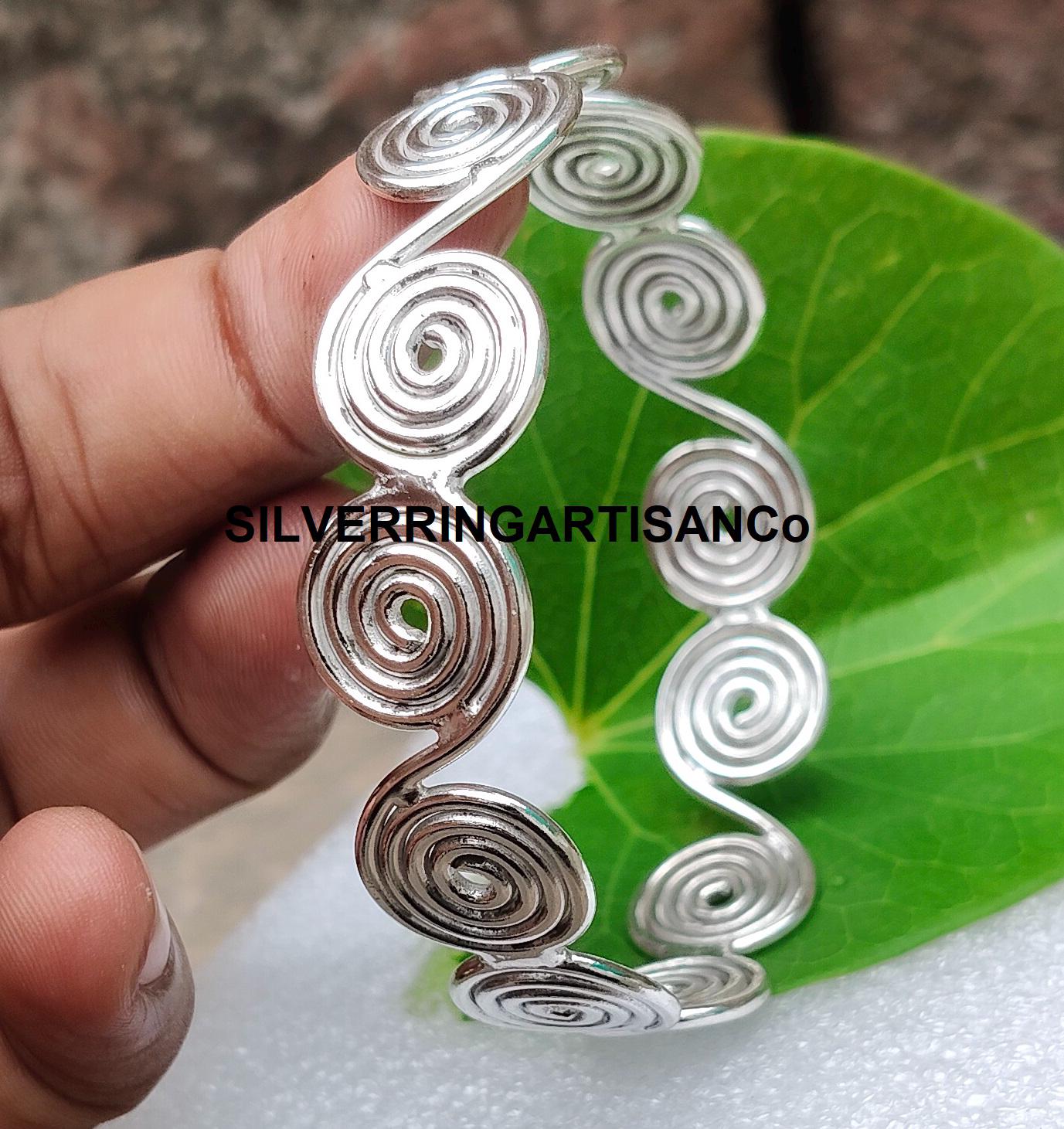 Hammered Sterling Silver Spiral Cuff Bangle: Boho Elegant Jewelry