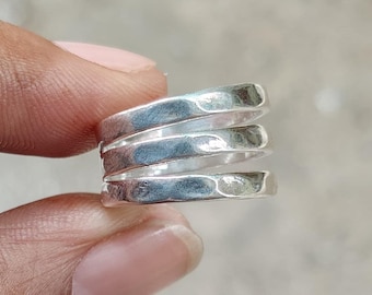 Handmade Solid Silver Triple Band Ring: Minimalist Stacking Jewelry