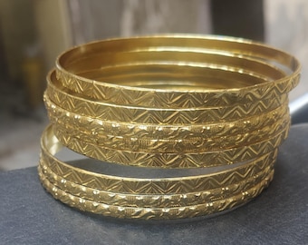 18K Gold Plated Bangles, Boho Designer Stackable Bangle Set of 8