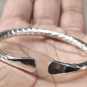 Hammered Heavy Silver Bangle with Silver Plain two mouht, Gift for Her, Handmade Boho Chunky silver bracelet Gift for wife Stackable Bangle