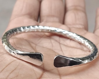 Hammered Silver Bangle Bracelet: Chunky Boho Stacking Jewelry