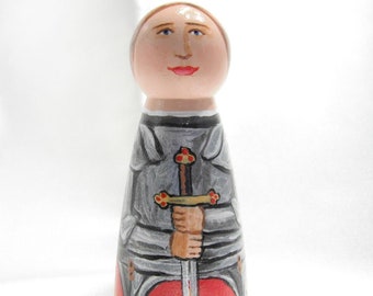 Catholic Saint Figure Peg Doll Toy Gift - St. Joan of Arc - made to order