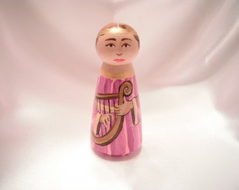Catholic Saint Wooden Peg Doll Toy Gift - St. Cecilia - made to order