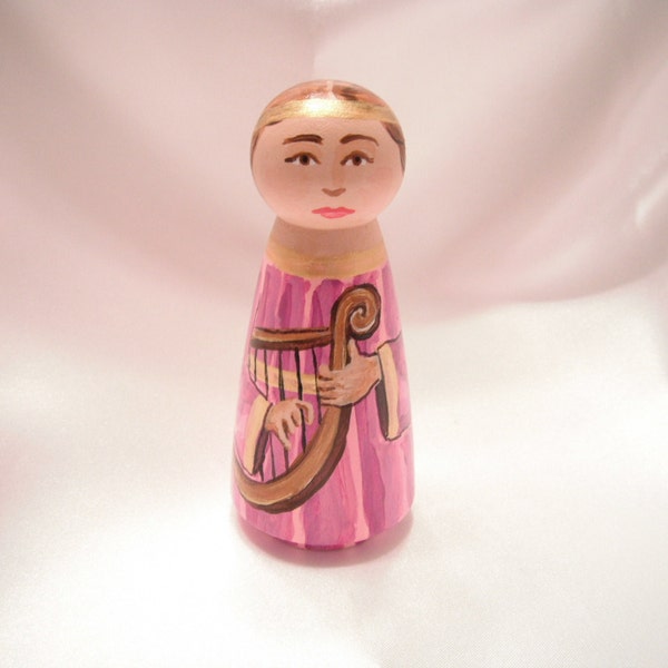 Catholic Saint Wooden Peg Doll Toy Gift - St. Cecilia - made to order