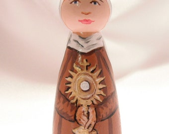 Catholic Saint Figure Peg Doll Toy Gift - St. Clare of Assisi   -  made to order