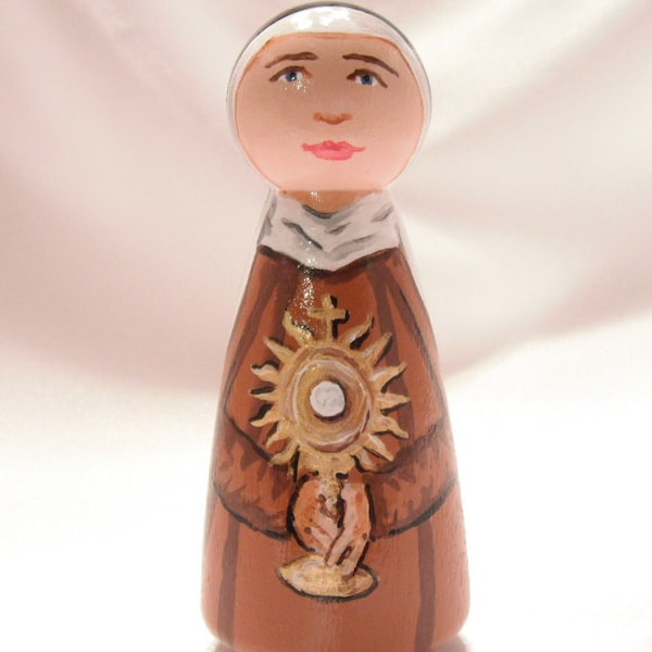 Catholic Saint Figure Peg Doll Toy Gift - St. Clare of Assisi   -  made to order