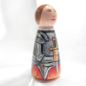 Catholic Saint Figure Peg Doll Toy Gift St. Joan of Arc made to order image 2