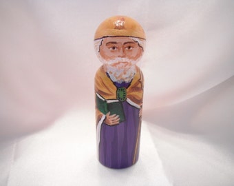 Catholic Saint Figure Peg Doll Toy Gift - Saint Augustin of Hippo, St. Augustine- made to order