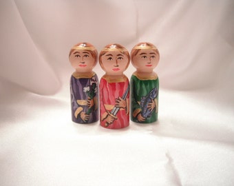 Catholic Saint Figure Peg Doll Toy Gift set - Archangel Trio - made to order